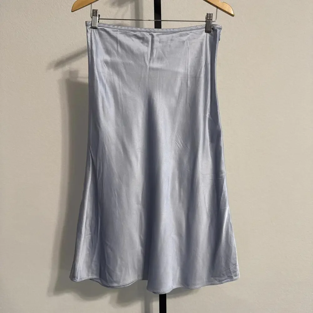 Club Monaco Silk Charmeuse Pale Blue Midi Skirt Size 4 Designer MSRP $268 - Picture 2 of 7